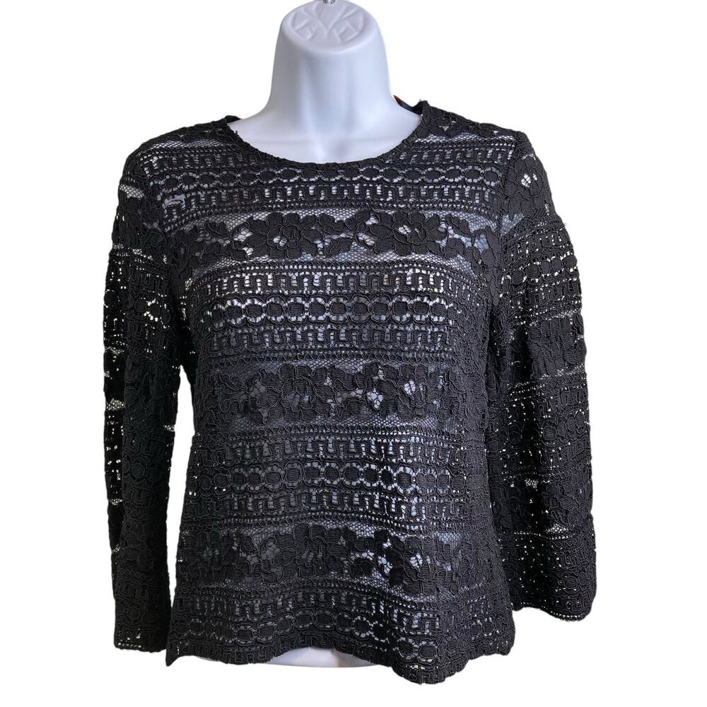 Trussardi Jeans Women’s Black Floral Lace Top Size 40 Est. S Fitted Whimsigoth